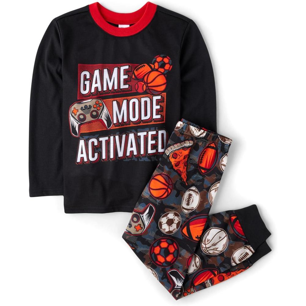 imageThe Childrens Place Boys Long Sleeve Top and Pants 2 Piece Pajamas SetsGame Mode Activated