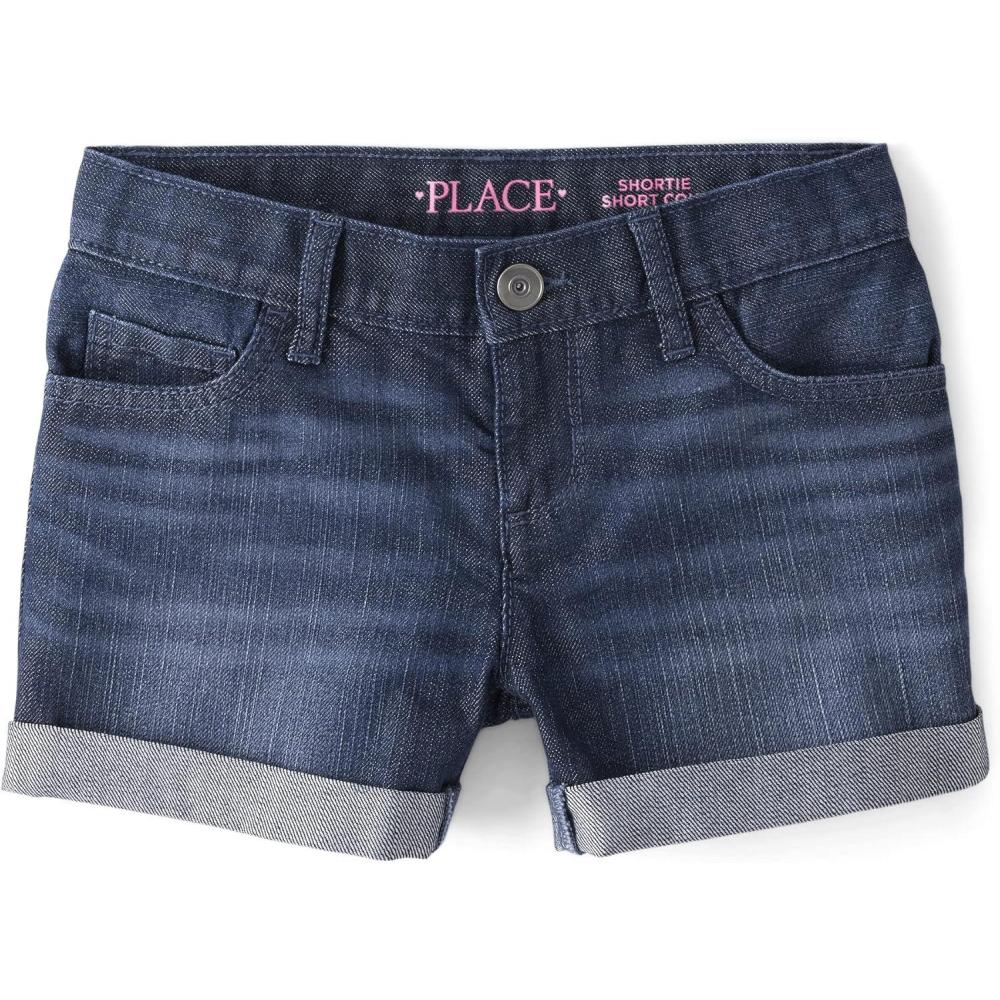 imageThe Childrens Place Girls Roll Cuff Denim ShortieHolly Wash