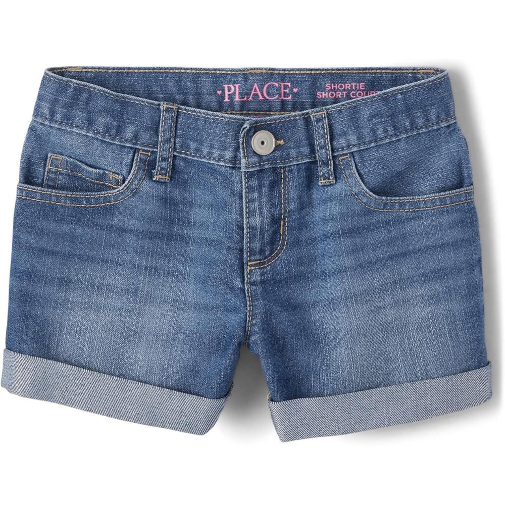 imageThe Childrens Place Girls Roll Cuff Denim ShortieRose Wash