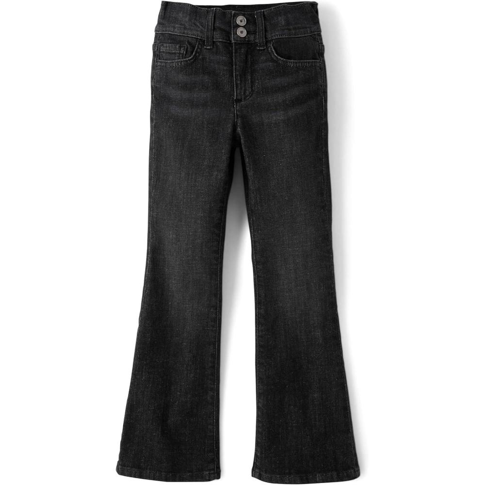 imageThe Childrens Place Girls Wide Leg Denim JeansBlack Wash Flare