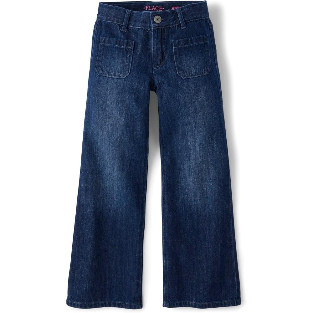 imageThe Childrens Place Girls Wide Leg Denim JeansZodiac Wash Pocket