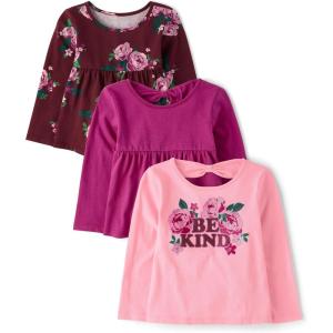 imageThe Childrens Place Baby Girls Long Sleeve Graphic Top with Back DetailBe KindFuschiaFloral 3pack
