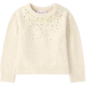 imageThe Childrens Place Baby Girls and Toddler Long Sleeve Crew Neck Pullover SweaterWhite Sequin