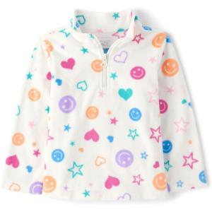 imageThe Childrens Place Baby Girls and Toddler Warm Fleece PulloverWhite Doodle Icons Half Zip
