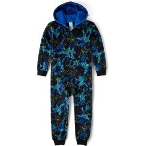 imageThe Childrens Place Boys Long Sleeve Hooded Fleece Lined Zip Up One Piece PajamasNinja