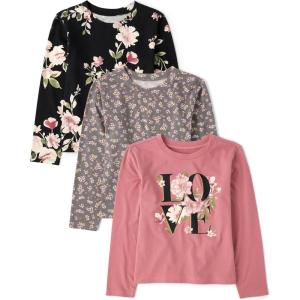 imageThe Childrens Place Girls Long Sleeve Knit Fashion ShirtLoveFloralGray 3pack