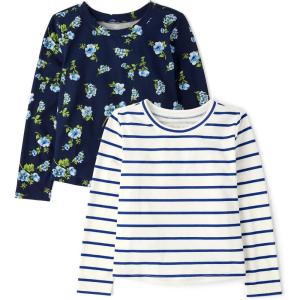 imageThe Childrens Place Girls Long Sleeve Knit Fashion ShirtTidal FloralStriped 2pack