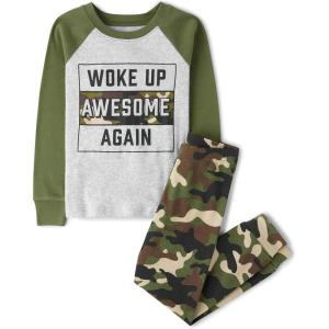 imageThe Childrens PlaceBoysLong Sleeve Top and Pants Snug Fit 100 Cotton 2 Piece Pajama SetTruly Olive6