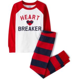 imageThe Childrens PlaceBoysLong Sleeve Top and Pants Snug Fit 100 Cotton 2 Piece Pajama SetVday Heartbreaker6