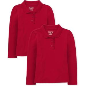 imageThe Childrens Place Baby Girls Toddler Multipack Long Sleeve Ruffle Pique PolosRuby 2pack