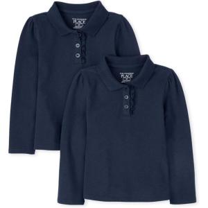 imageThe Childrens Place Baby Girls Toddler Multipack Long Sleeve Ruffle Pique PolosTidal 2pack