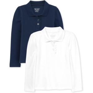 imageThe Childrens Place Baby Girls Toddler Multipack Long Sleeve Ruffle Pique PolosTidalWhite 2pack