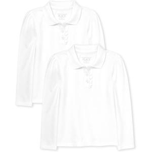 imageThe Childrens Place Baby Girls Toddler Multipack Long Sleeve Ruffle Pique PolosWhite 2pack