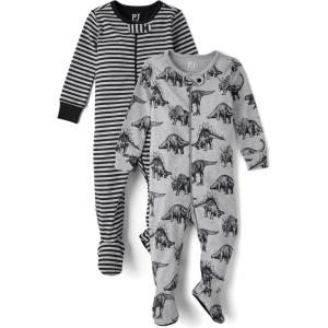 imageThe Childrens Place Baby Boys and Toddler Long Sleeve 100 Cotton ZipFront One Piece Footed PajamaDino 2pack