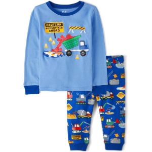 imageThe Childrens Place Baby Boys and Toddler Long Sleeve Top and Pants Snug Fit 100 Cotton 2 Piece Pajama SetBlue Construction