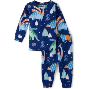 imageThe Childrens Place Baby Boys and Toddler Long Sleeve Top and Pants Snug Fit 100 Cotton 2 Piece Pajama SetDownpour Dinosaurs