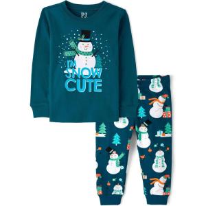 imageThe Childrens Place Baby Boys and Toddler Long Sleeve Top and Pants Snug Fit 100 Cotton 2 Piece Pajama SetSnow Cute