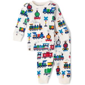 imageThe Childrens Place Baby Boys and Toddler Long Sleeve Top and Pants Snug Fit 100 Cotton 2 Piece Pajama SetTrains