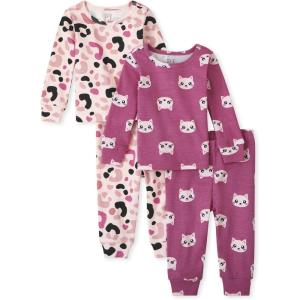 imageThe Childrens Place Baby Toddler Girls Long Sleeve Top and Pants 2 Piece Pajama SetsLeopardCats 2 Pack