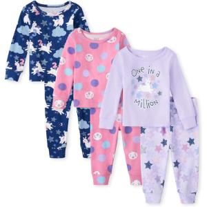 imageThe Childrens Place Baby Toddler Girls Long Sleeve Top and Pants 2 Piece Pajama SetsNumbersDotsStars 3 Pack