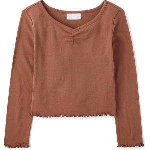 imageThe Childrens Place Girls Basic Long Sleeve VNeck Knit ShirtsPecan Pie