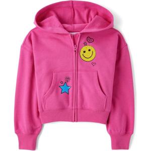 imageThe Childrens Place Girls Long Sleeve Active Hooded Fleece Full Zip UpFall Fuschia Graphic