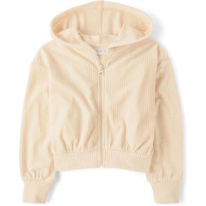 imageThe Childrens Place Girls Long Sleeve Active Hooded Fleece Full Zip UpFrappe Velour Rib