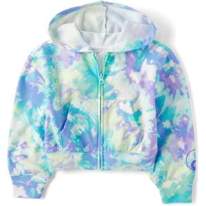 imageThe Childrens Place Girls Long Sleeve Active Hooded Fleece Full Zip UpGreen Glow Tie Dye