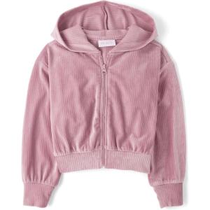 imageThe Childrens Place Girls Long Sleeve Active Hooded Fleece Full Zip UpLight Lavendor Velour Rib