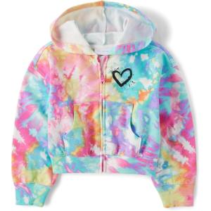 imageThe Childrens Place Girls Long Sleeve Active Hooded Fleece Full Zip UpMulticolor Tie Dye