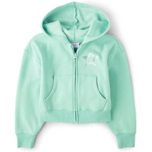 imageThe Childrens Place Girls Long Sleeve Active Hooded Fleece Full Zip UpWintermint