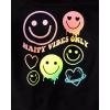 imageThe Childrens Place Girls Long Sleeve Cropped Hooded Zip UpBlack Happy Face