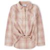 imageThe Childrens Place Girls Long Sleeve Twill Tie Front Button Down ShirtLatte Plaid