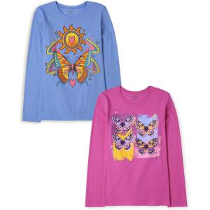 imageThe Childrens Place Baby Girls Assorted Everyday Long Sleeve Graphic TShirtsmultipacksBright Butterflies 2pack