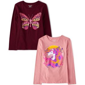 imageThe Childrens Place Baby Girls Assorted Everyday Long Sleeve Graphic TShirtsmultipacksButterflyUnicorn 2pack