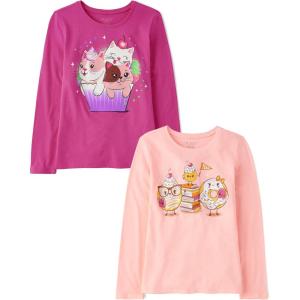 imageThe Childrens Place Baby Girls Assorted Everyday Long Sleeve Graphic TShirtsmultipacksCupcake KittiesTeam Dessers 2pack