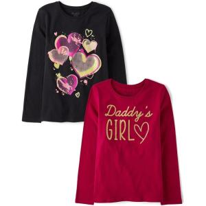 imageThe Childrens Place Baby Girls Assorted Everyday Long Sleeve Graphic TShirtsmultipacksDaddys GirlHearts 2pack
