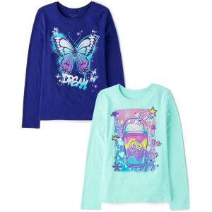 imageThe Childrens Place Baby Girls Assorted Everyday Long Sleeve Graphic TShirtsmultipacksDrinkButterfly Dream 2pack