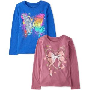 imageThe Childrens Place Baby Girls Assorted Everyday Long Sleeve Graphic TShirtsmultipacksHeart BowButterfly Rainbow 2pack