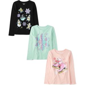 imageThe Childrens Place Baby Girls Assorted Everyday Long Sleeve Graphic TShirtsmultipacksIce SkateSnowflakeWinter 3pack