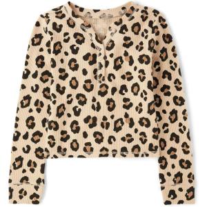 imageThe Childrens Place Girls Basic Long Sleeve Thermal Henley TopsCheetah Print