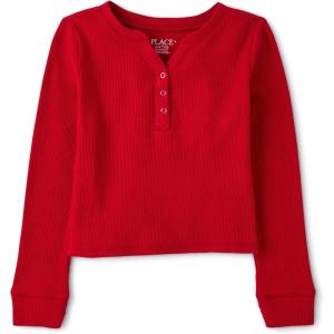 imageThe Childrens Place Girls Basic Long Sleeve Thermal Henley TopsClassic Red