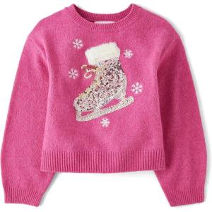 imageThe Childrens Place Girls Long Sleeve Crew Neck Pullover SweaterPink Ice Skate