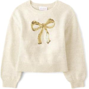 imageThe Childrens Place Girls Long Sleeve Crew Neck Pullover SweaterWhite Ribbon