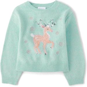 imageThe Childrens Place Girls Long Sleeve Crew Neck Pullover SweaterWintermint Reindeer