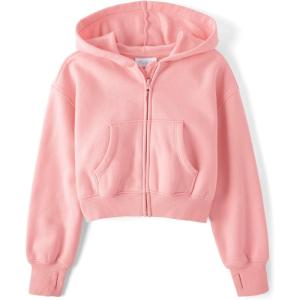 imageThe Childrens Place Girls Long Sleeve Cropped Hooded Zip UpFuzzy Pink