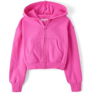 imageThe Childrens Place Girls Long Sleeve Cropped Hooded Zip UpPink Summer