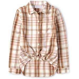 imageThe Childrens Place Girls Long Sleeve Twill Tie Front Button Down ShirtBunnys Tail Plaid