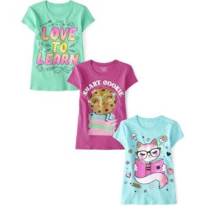 imageThe Childrens Place Girls School Graphic T Shirts MultipackBook CatSmart CookieLearn 3pack
