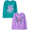 imageThe Childrens Place Girls Dino Long Sleeve Graphic TShirtsTurtleButterfly 2pack